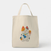 Japans Maneki Neko White Cat, gelukssymbool Tote Bag (Achterkant)