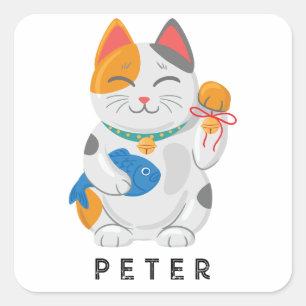 Japans Maneki Neko White Cat, gelukssymbool Vierkante Sticker