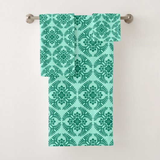 Japans Medallion Pattern, Aqua en Turquoise Bad Handdoek (Insitu)