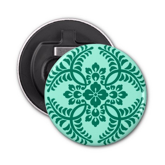 Japans Medallion Pattern, Aqua en Turquoise Button Flesopener (Voorkant)