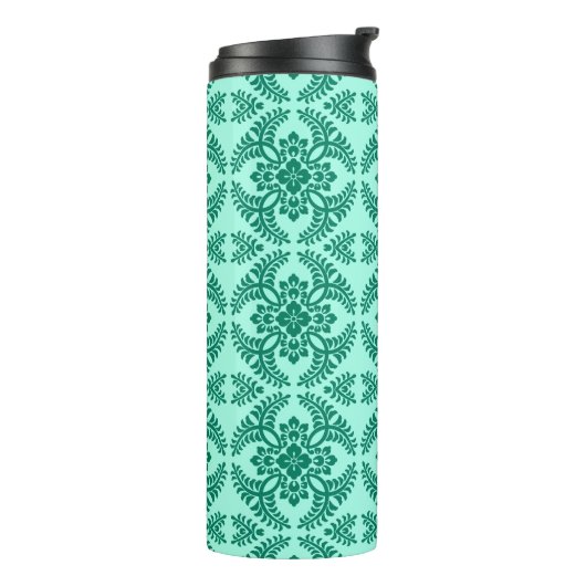 Japans Medallion Pattern, Aqua en Turquoise Thermosbeker (Gedraaid links)