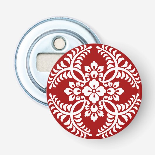 Japans Medallion Pattern, Deep Red en White Button Flesopener (Voorkant)