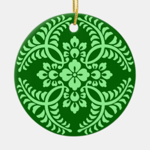 Japans Medallion Pattern, Donkere Jade Green Keramisch Ornament