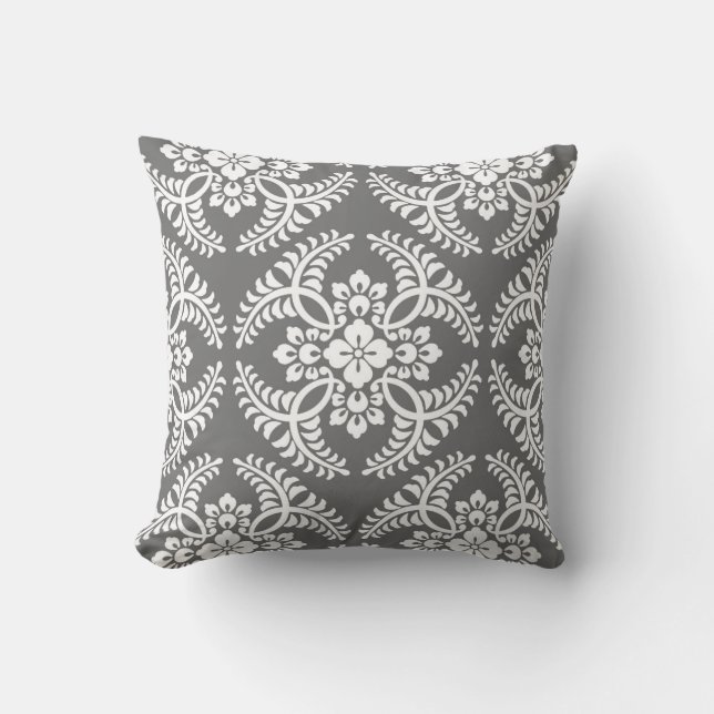 Japans Medallion Pattern, grijs / grijs & wit Kussen (Voorkant)