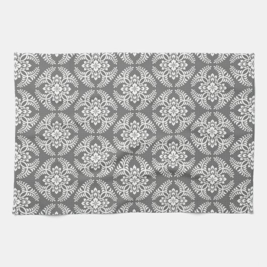 Japans Medallion Pattern, grijs / grijs & wit Theedoek (Horizontaal)