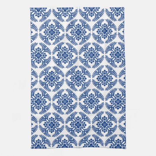 Japans Medallion Pattern, kobalt Blue en White Theedoek (Verticaal)