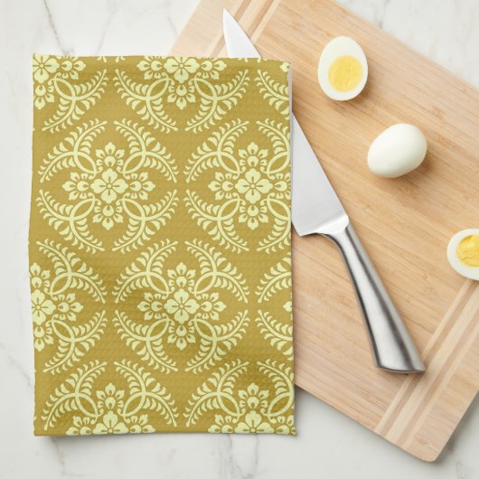 Japans Medallion Pattern, Mustard Yellow Theedoek (Quarter Fold)