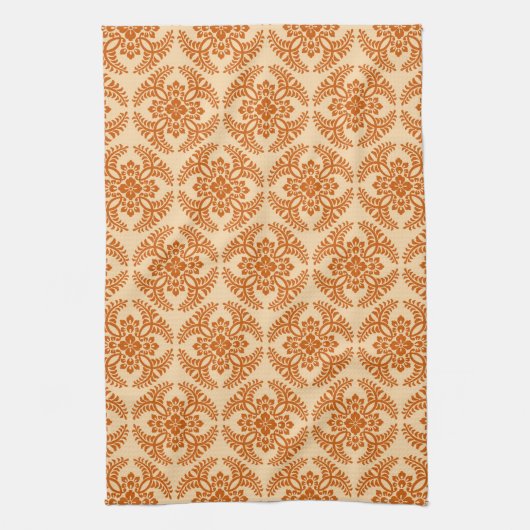 Japans Medallion Pattern, Pastel Oranje Theedoek (Verticaal)