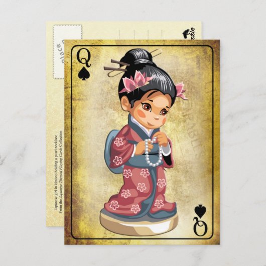 Japans meisje in kimono dat een parelketting houdt briefkaart (Voorkant / Achterkant)