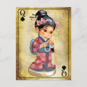 Japans meisje in kimono dat een parelketting houdt briefkaart (Voorkant)