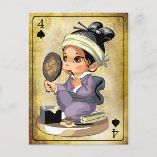 Japans meisje in kimono met make-up briefkaart