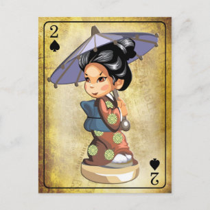 Japans meisje in kimono met paraplu briefkaart