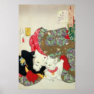 Japans meisje met Cat, Tsukioka Yoshitoshi Poster