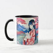 Japans meisje met een witte kat mok (Links)