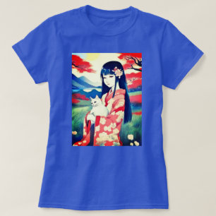 Japans meisje met een witte kat t-shirt