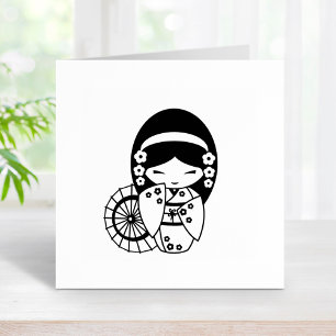 Japans meisje met hoge bloeddruk in Kimono Zelfinktende Stempel