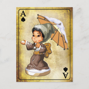 Japans meisje met paraplu in de sneeuw briefkaart