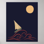 Japans Mid Eeuw Moon Wave Modern Minimalistisch Poster (Voorkant)