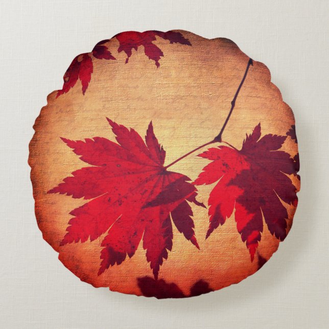 Japans modelboombladeren en script herfst rond kussen (Voorkant)