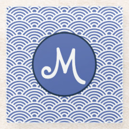 Japans Nami Wave Patroon en Monogram Glazen Onderzetter