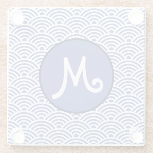 Japans Nami Wave Patroon en Monogram Glazen Onderzetter (Achterkant)