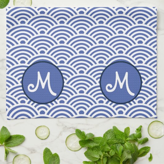 Japans Nami Wave Patroon en Monogram Theedoek (Gevouwen)