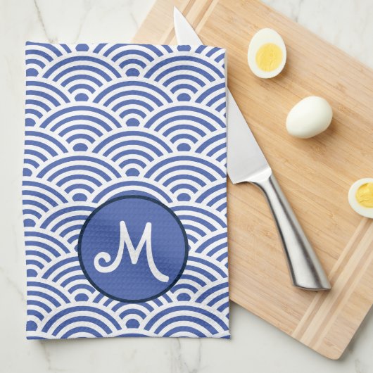 Japans Nami Wave Patroon en Monogram Theedoek (Quarter Fold)