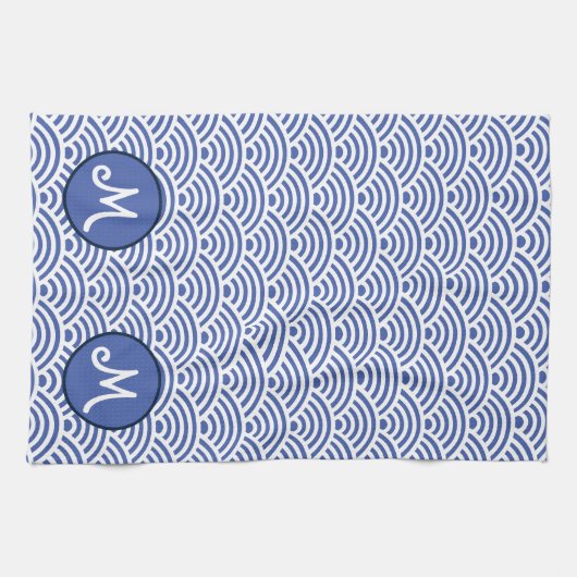 Japans Nami Wave Patroon en Monogram Theedoek (Horizontaal)