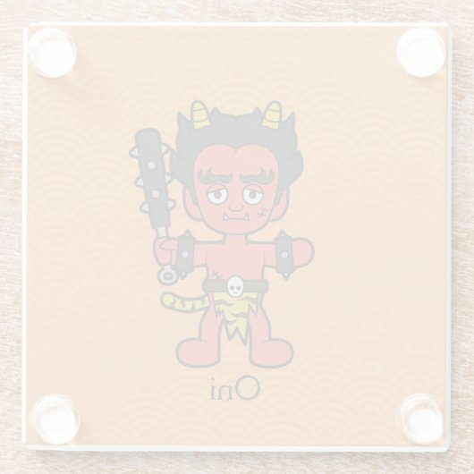 Japans Oni: Cartoon Yokai Glazen Onderzetter (Achterkant)