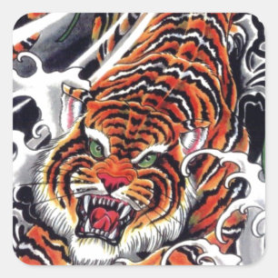 Japans ontwerp voor tijger en mantel vierkante sticker