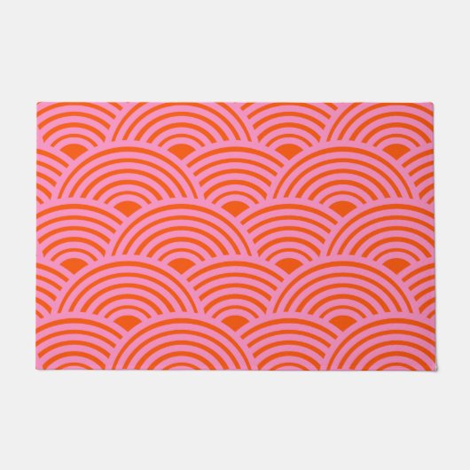 Japans Oranje roze golflengte Seigaiha Pattern Pre Deurmat (Voorkant)