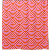 Japans Oranje roze golflengte Seigaiha Pattern Pre Douchegordijn (Voorkant)