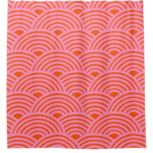 Japans Oranje roze golflengte Seigaiha Pattern Pre Douchegordijn (Voorkant)