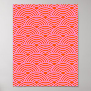 Japans Oranje roze golflengte Seigaiha Pattern Pre Poster