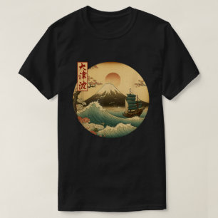 Japans oud schip berg Fuji Kanji Japan Art T-shirt