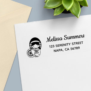 Japans paraplu meisje in kimono adres  zelfinktende stempel