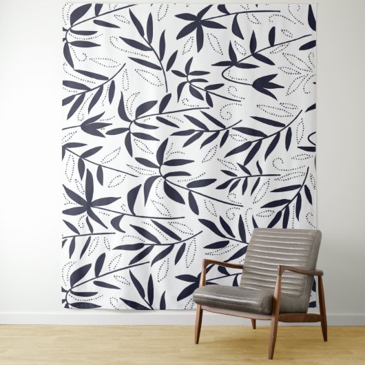 Japans patroon blauwe bamboe bladeren wandkleed (In situ)