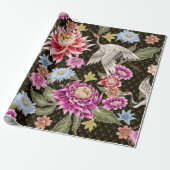 Japans patroon met bloemen en witte kranen cadeaupapier (Uitgerold)
