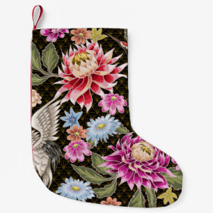 Japans patroon met bloemen en witte kranen kleine kerstsok