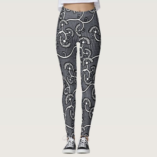 JAPANS PATROON ZWART-WIT Leggings (Voorkant)