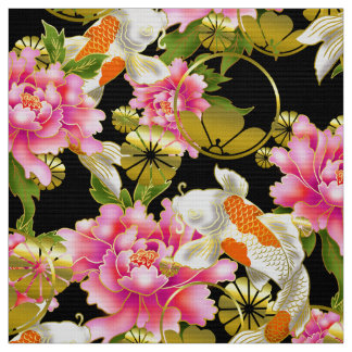 Japans patroonweefsel met Koi, bloemen en mon Stof
