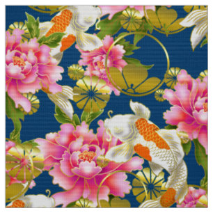 Japans patroonweefsel met Koi, bloemen en mon Stof