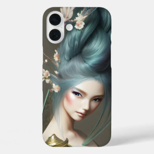 Japans Poster met blauw-haren prinses Fantasy Art iPhone 16 Plus Hoesje