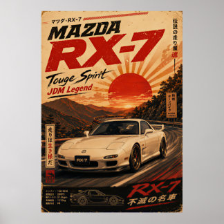 Japans Poster met Oude Sportauto | Mount Fuji Wa