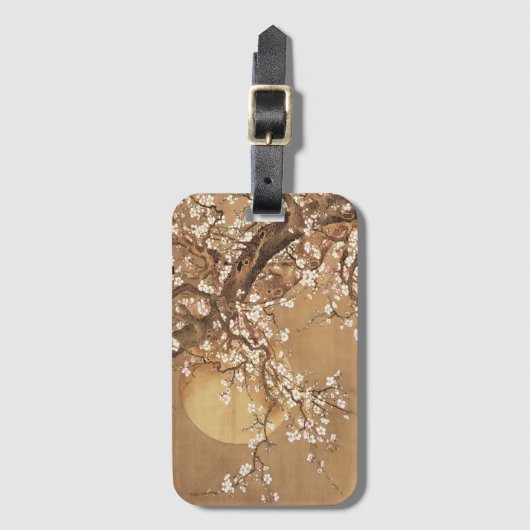 Japans pruim bloeit in maanlicht bagagelabel (Voorkant (verticaal))