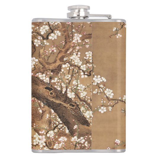 Japans pruim bloeit in maanlicht heupfles (Achterkant)