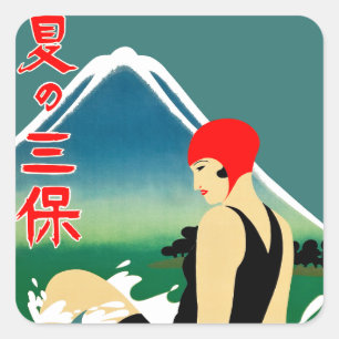 Japans Reizen Toerisme Poster jaren 1930 Art Deco Vierkante Sticker