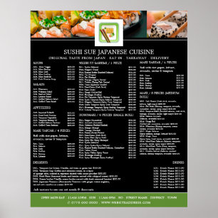 Japans restaurant, menu Sushi Poster