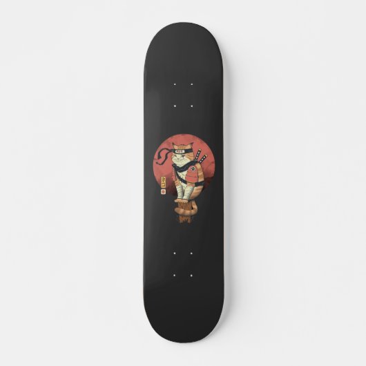 Japans Retro Sushi Samurai Neko Cat T-Sh Skateboard (Voorkant)