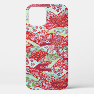 Japans Rood Bloemen Origami iPhone 12 Hoesje